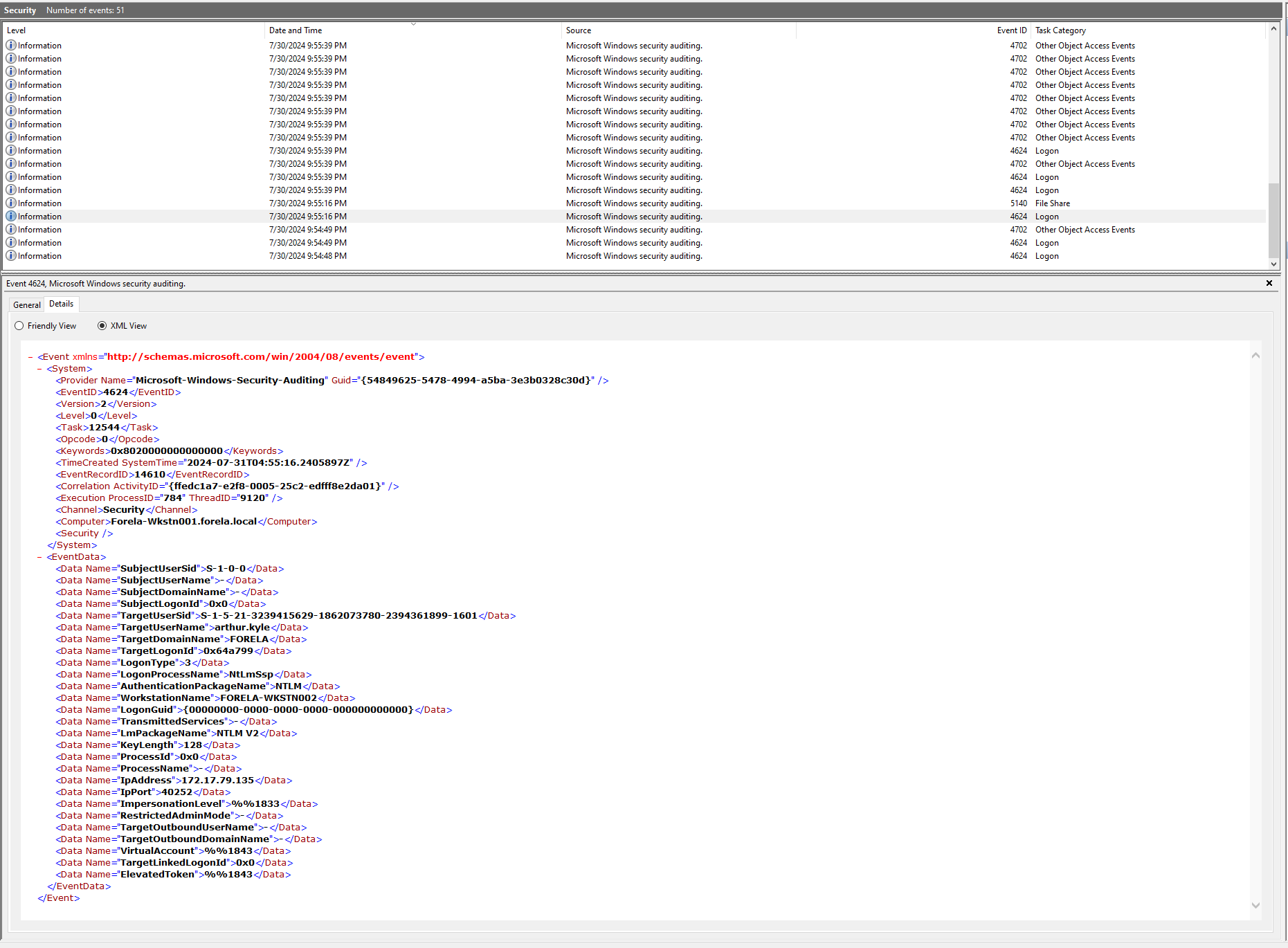 Malicious logon timestamp